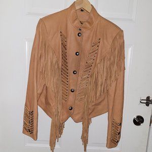 Cripple Creek leather tasseled beaded jacket